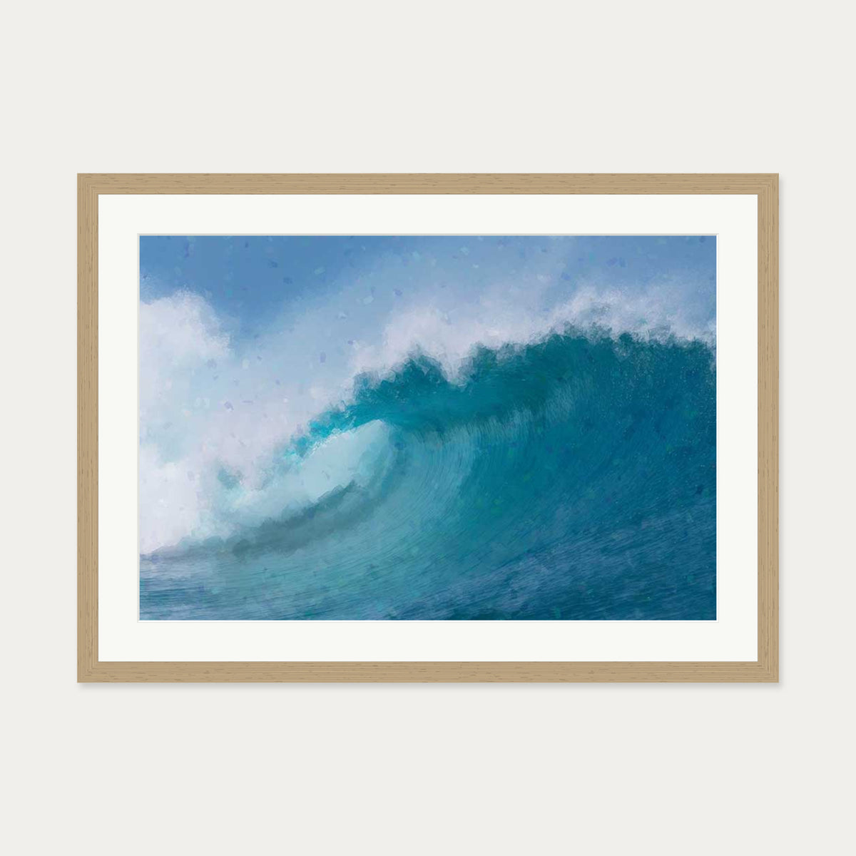 Blue Crashing Waves Art Print — 50 x 70 cm — Oak Frame