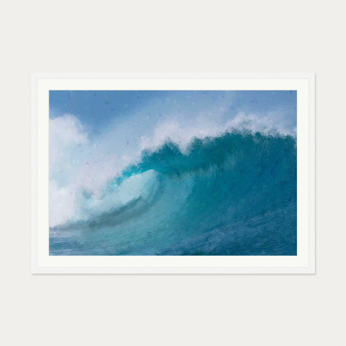 Blue Crashing Waves Art Print — 70 x 100 cm — White Frame
