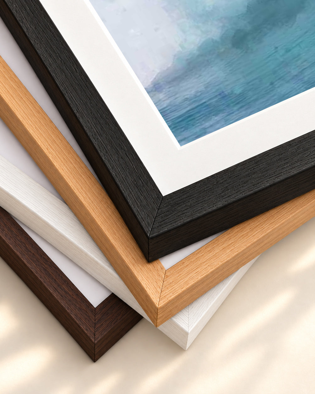 Blue Crashing Waves Art Print — framed print corner with 5 cm mount and bevel