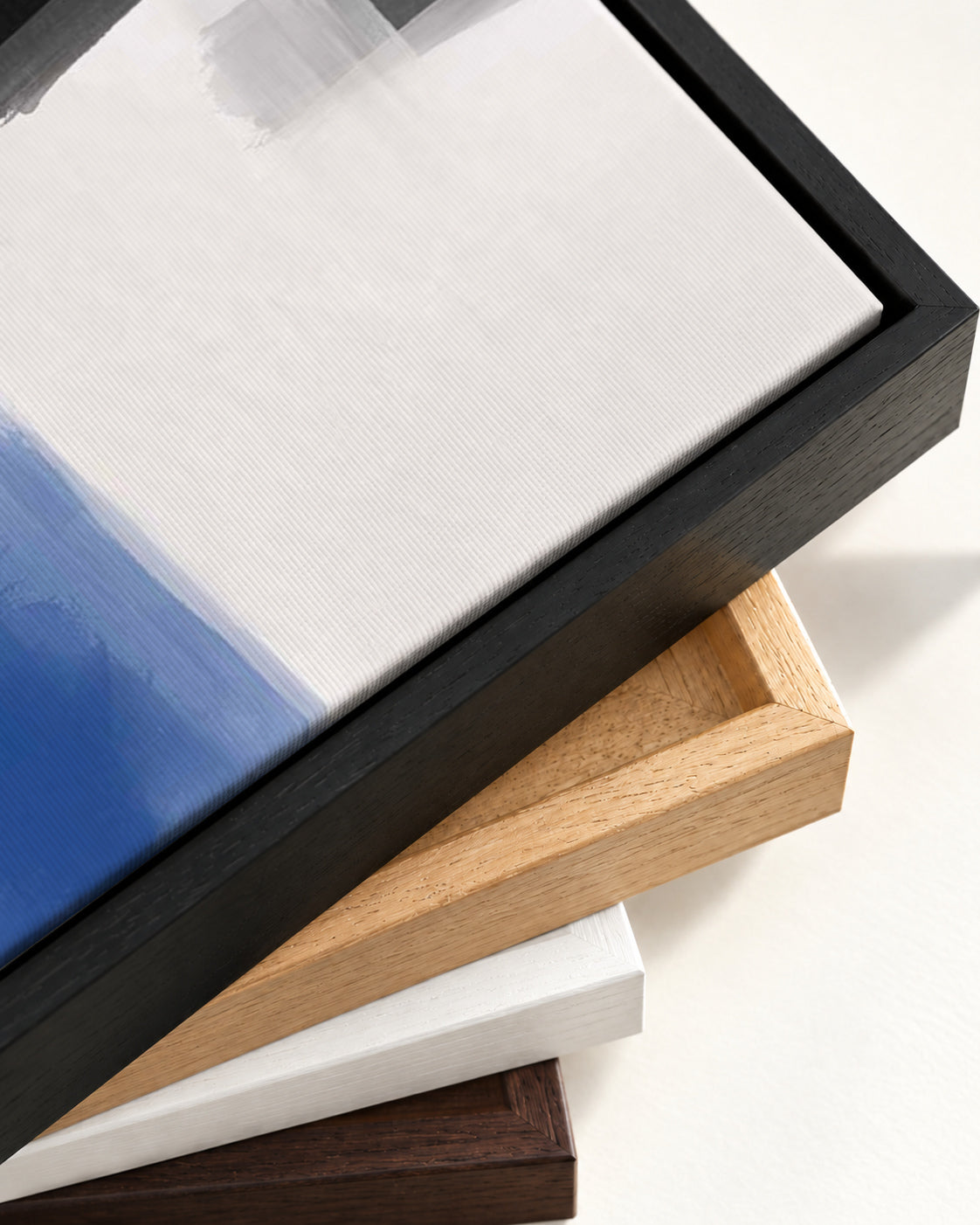 Blue Crossroads Canvas Art — framed canvas corner and wrapped canvas detail