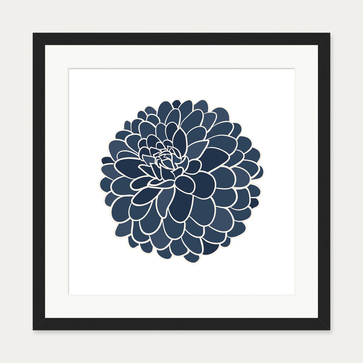 Blue Dahlia Square Art Print — 50 x 50 cm — Black Frame