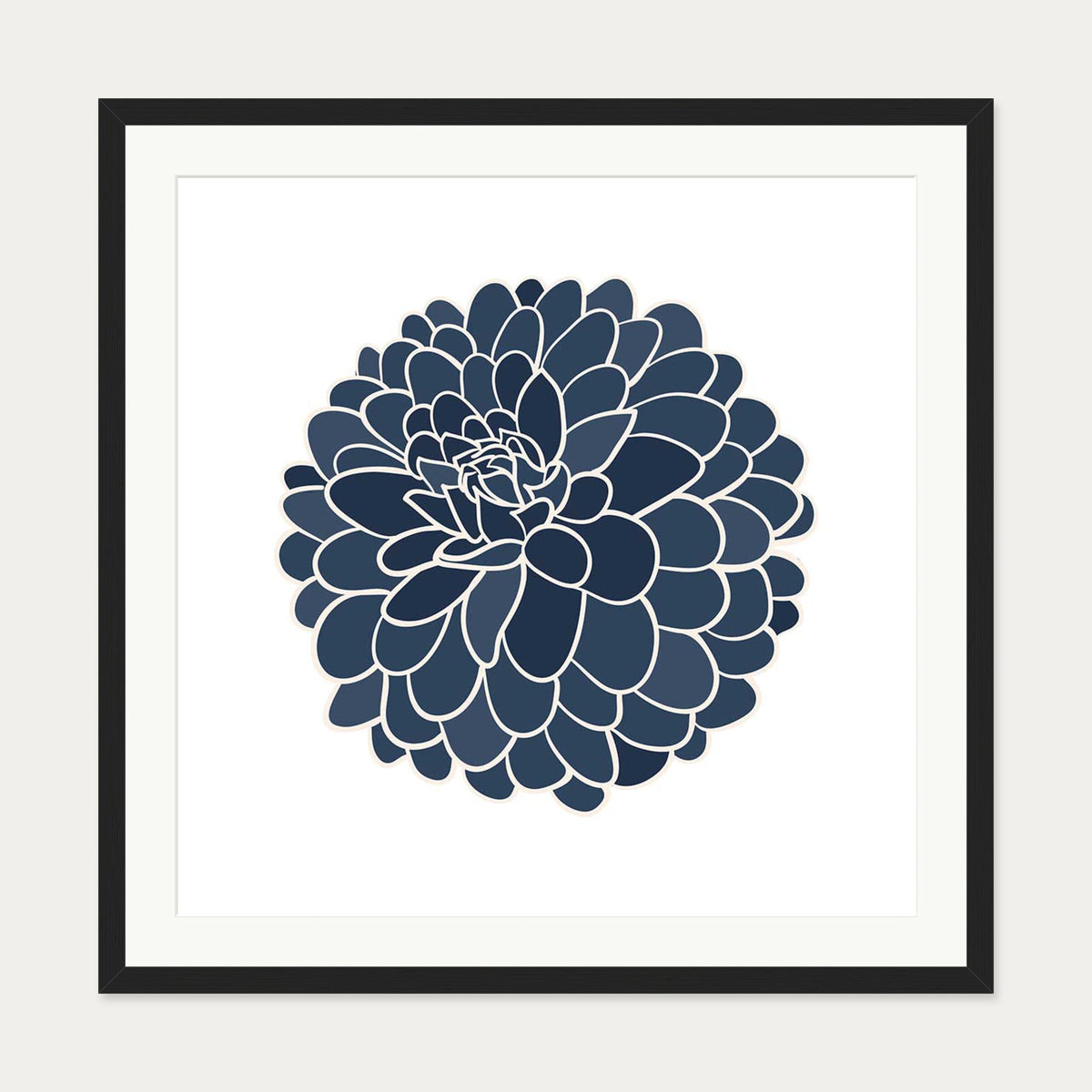 Blue Dahlia Square Art Print — 70 x 70 cm — Black Frame