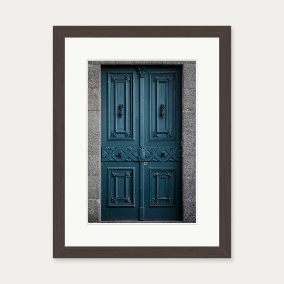 Blue Door Art Print — 30 x 40 cm — Brown Frame