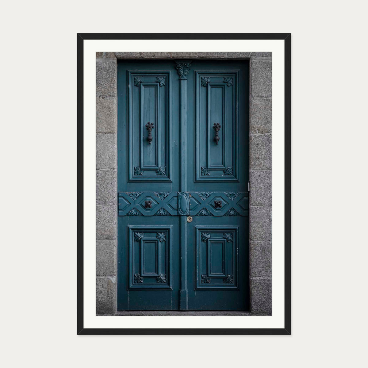 Blue Door Art Print — 70 x 100 cm — Black Frame