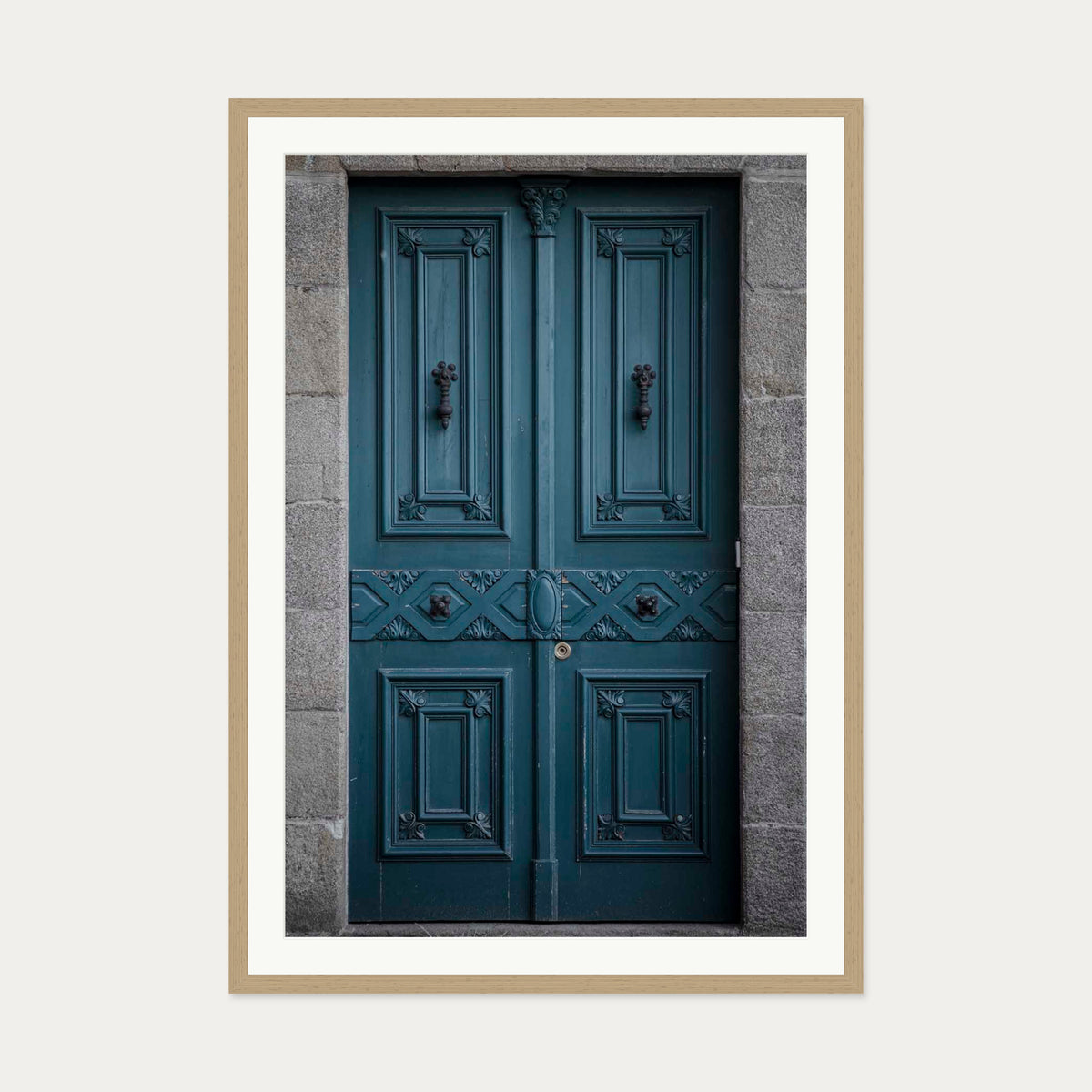 Blue Door Art Print — 70 x 100 cm — Oak Frame