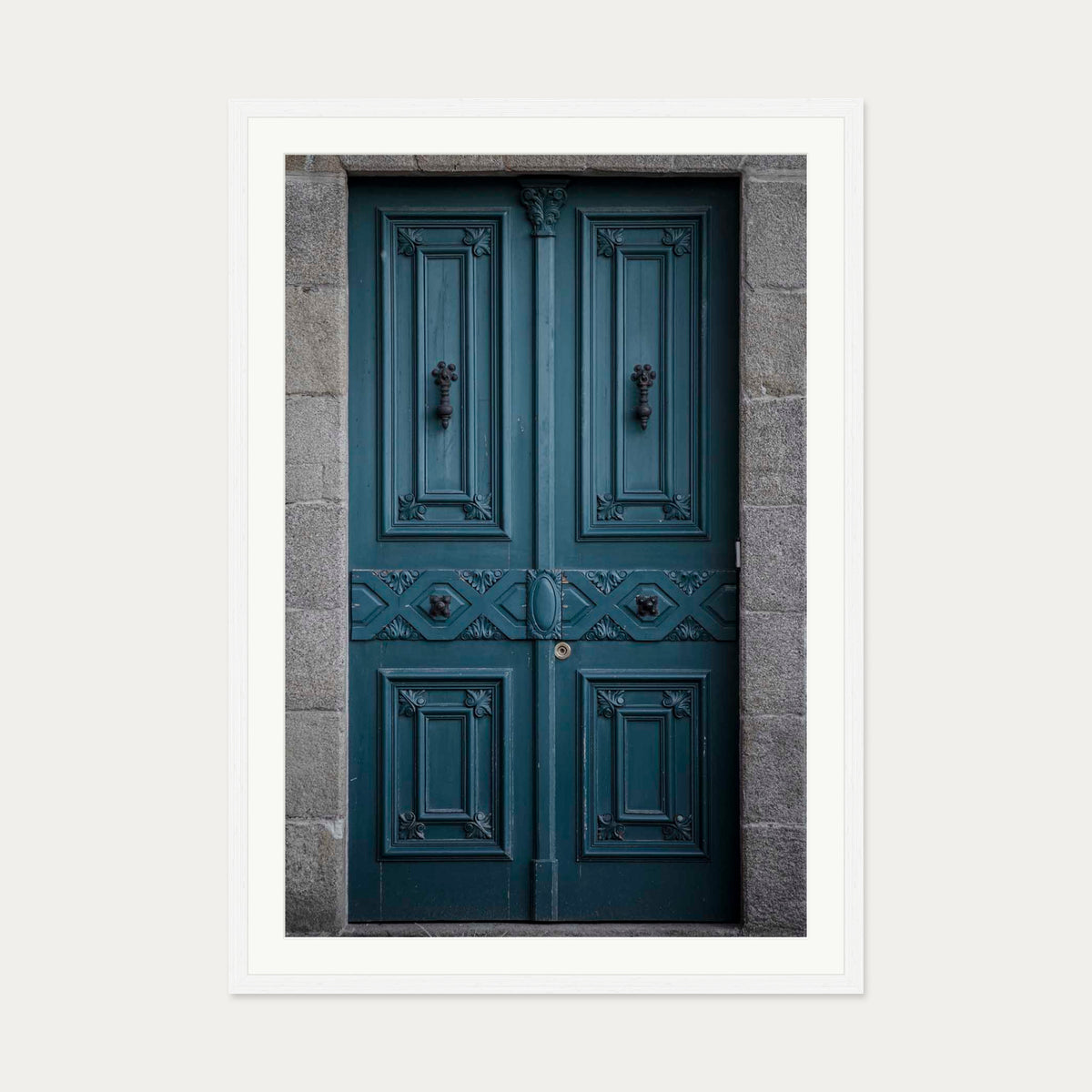 Blue Door Art Print — 70 x 100 cm — White Frame
