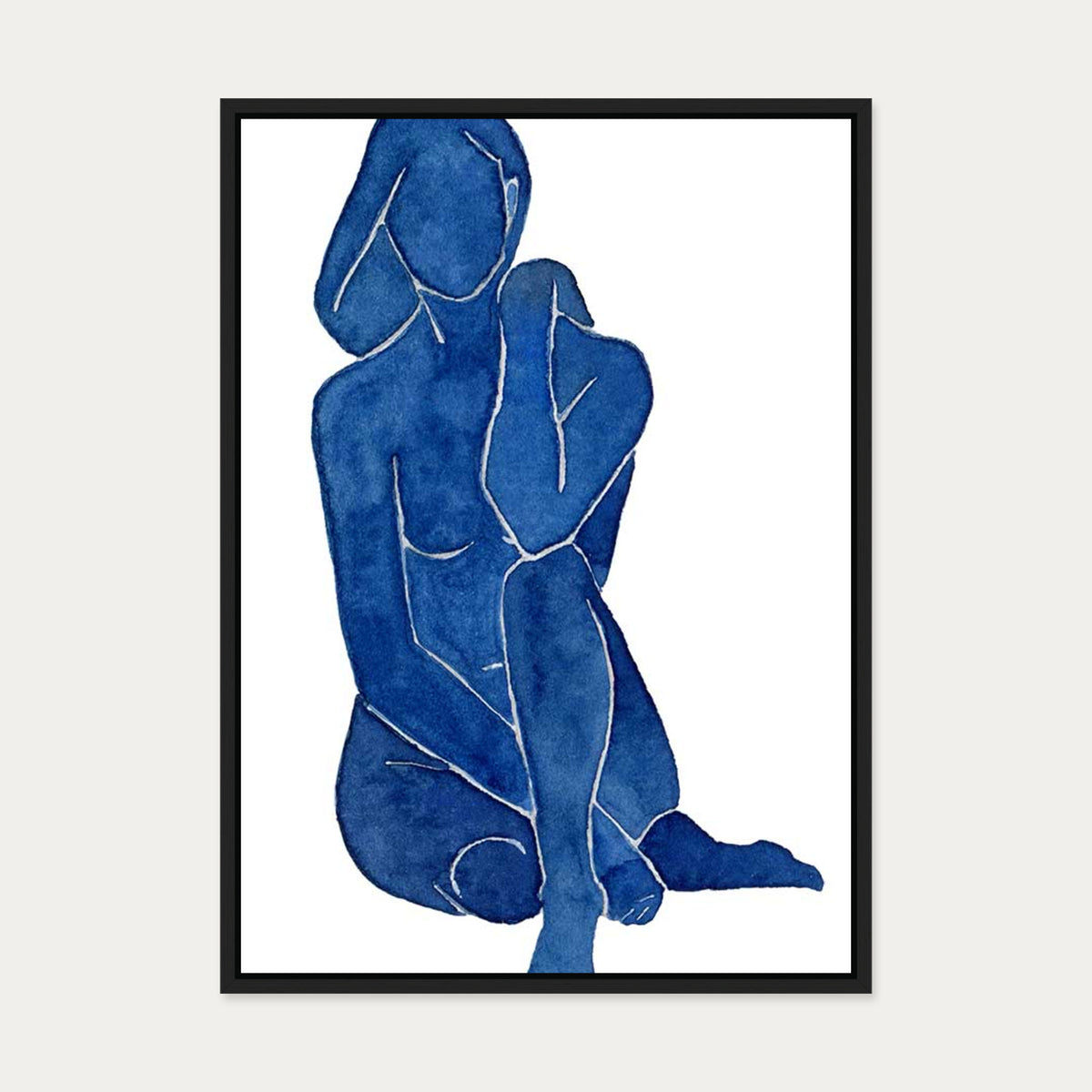 Blue Female Nude Canvas Art — 50 x 70 cm — Black Frame