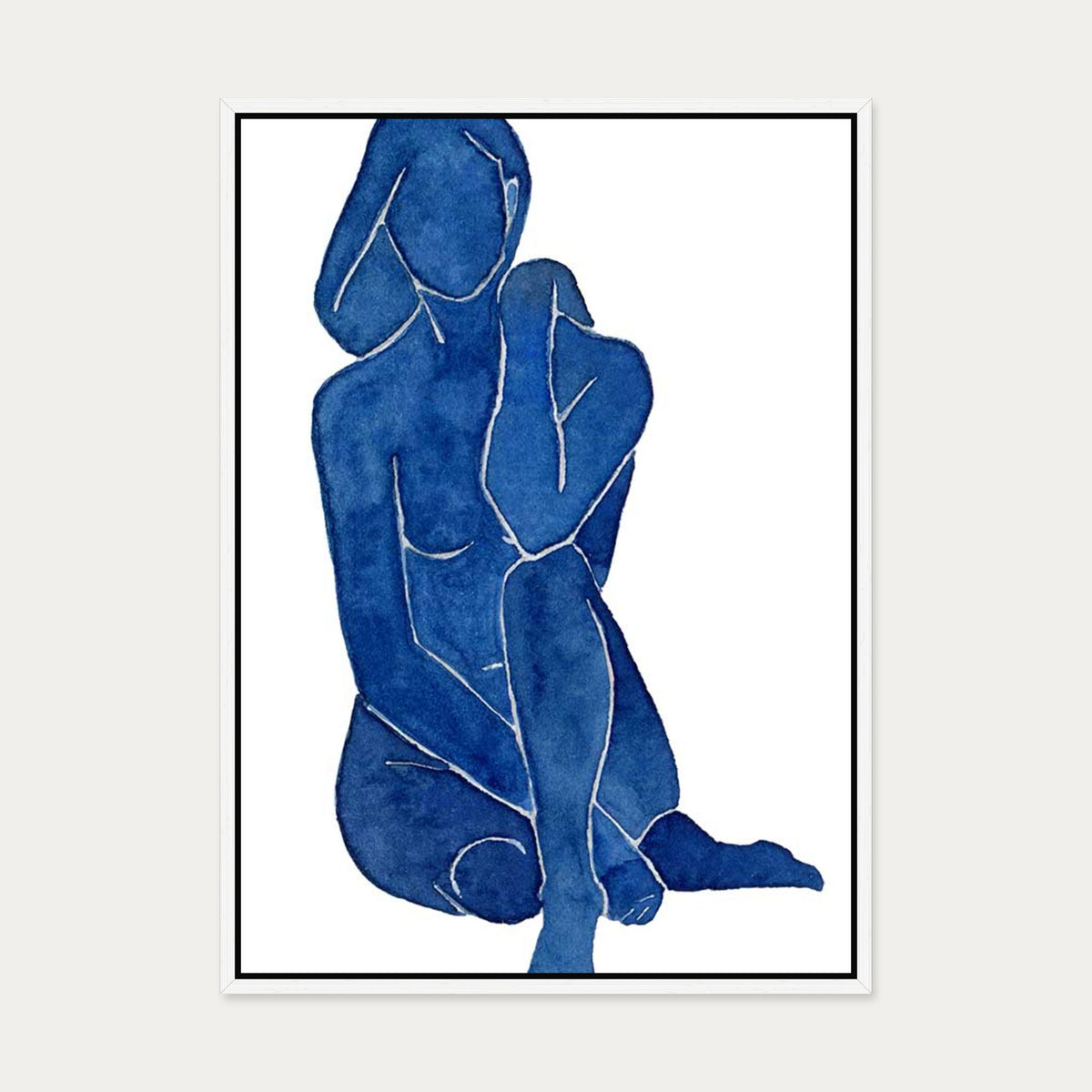 Blue Female Nude Canvas Art — 50 x 70 cm — White Frame