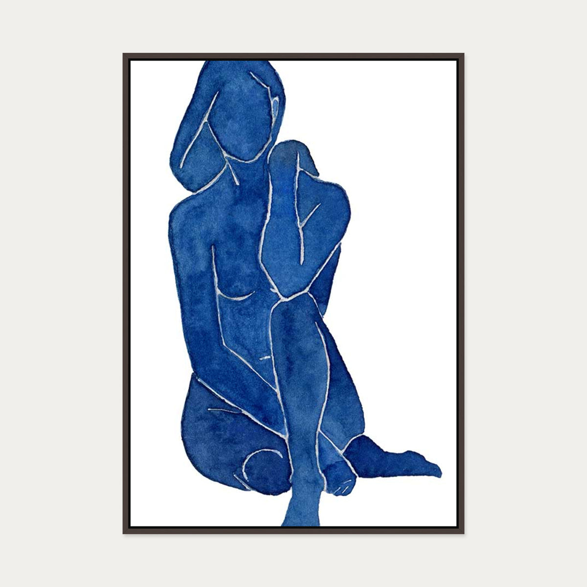 Blue Female Nude Canvas Art — 70 x 100 cm — Brown Frame