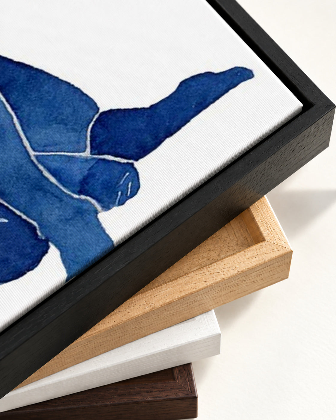 Blue Female Nude Canvas Art — framed canvas corner and wrapped canvas detail