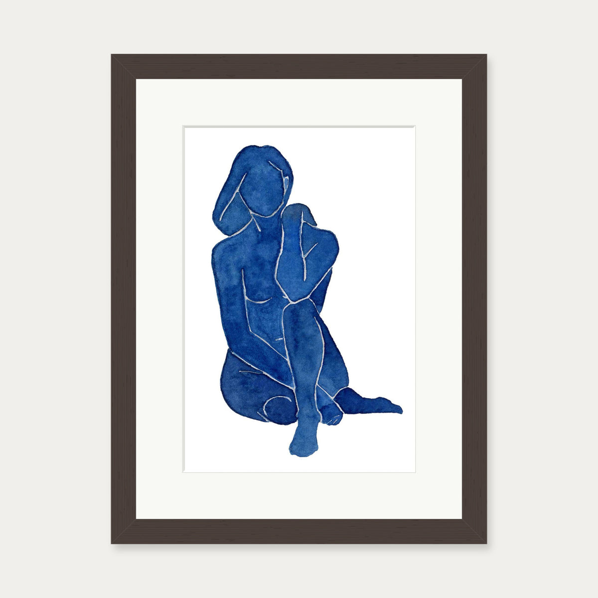 Blue Female Nude Art Print — 30 x 40 cm — Brown Frame