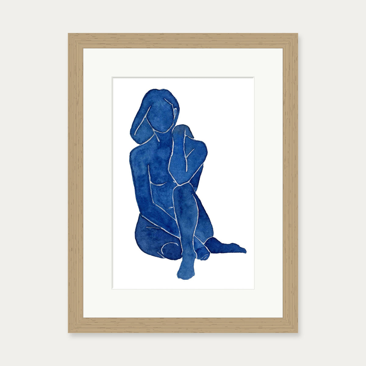 Blue Female Nude Art Print — 30 x 40 cm — Oak Frame