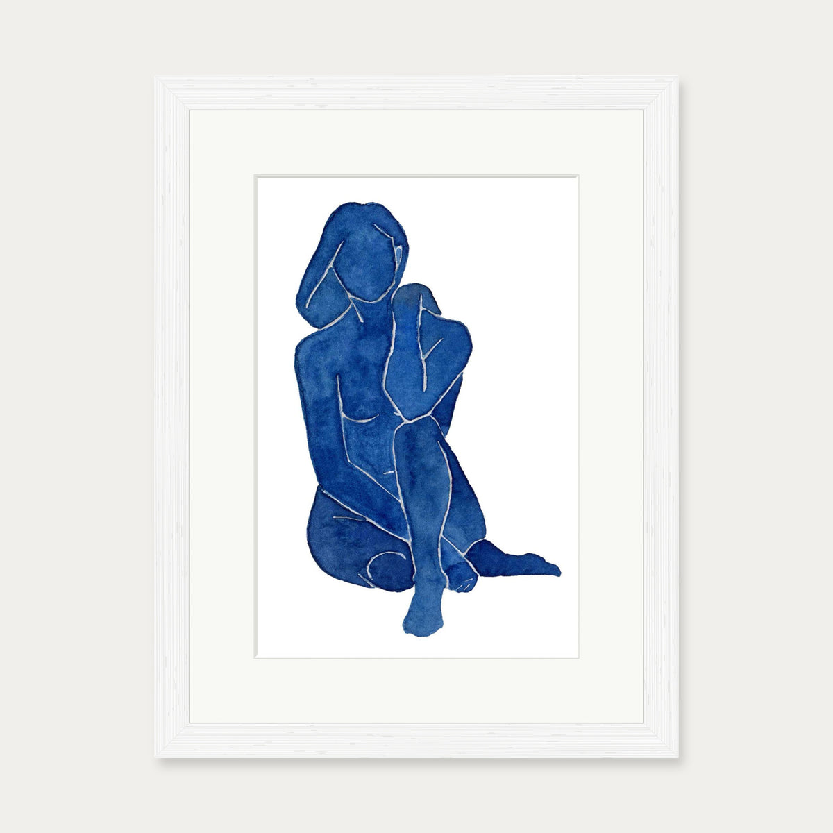 Blue Female Nude Art Print — 30 x 40 cm — White Frame