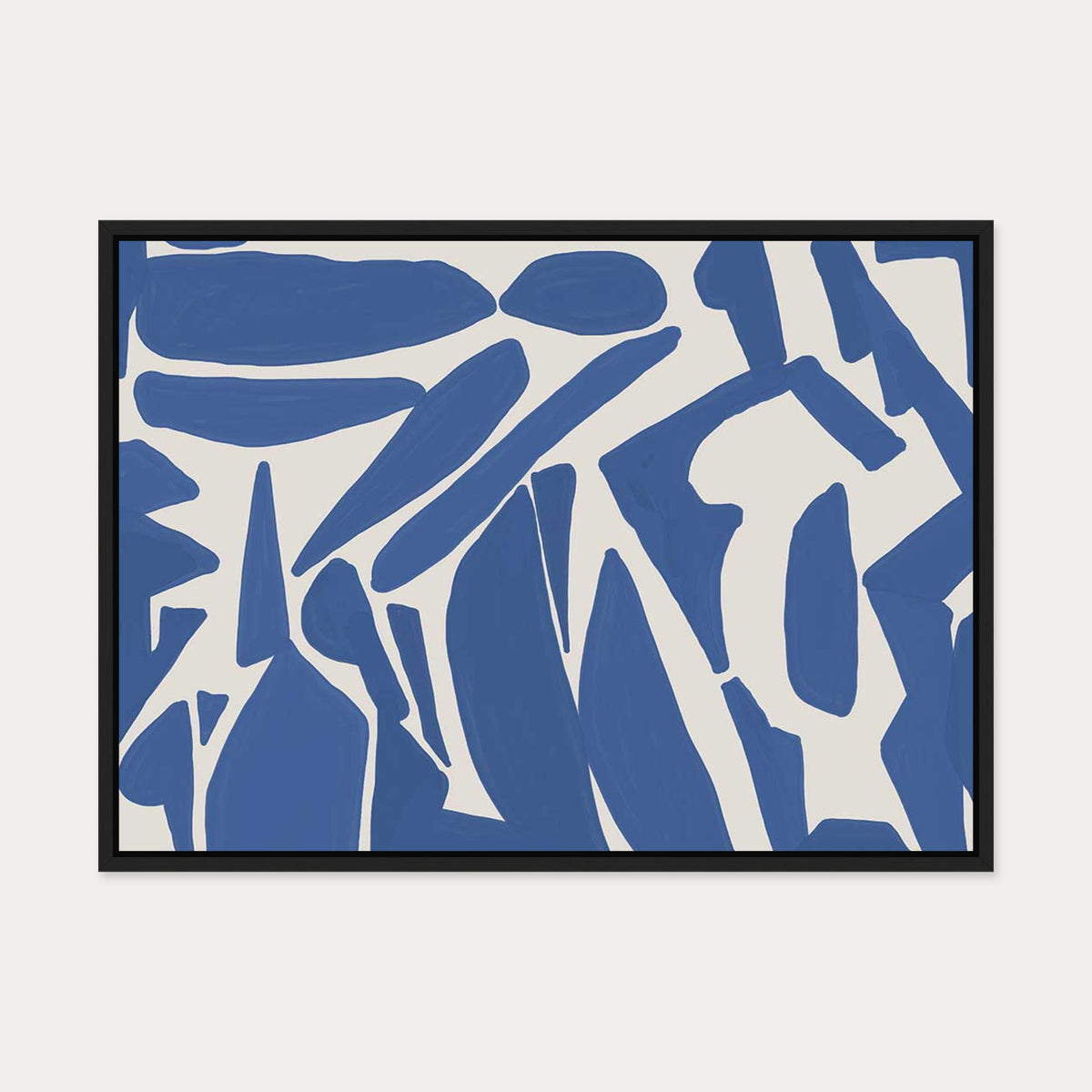 Blue Fragments Canvas Art — 50 x 70 cm — Black Frame