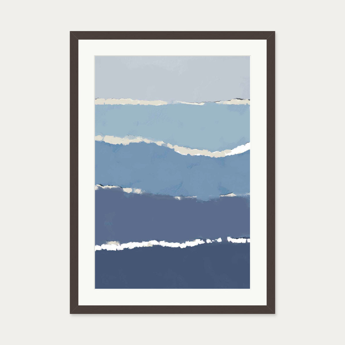 Blue Gradient Abstract Shapes Art Print — 50 x 70 cm — Brown Frame