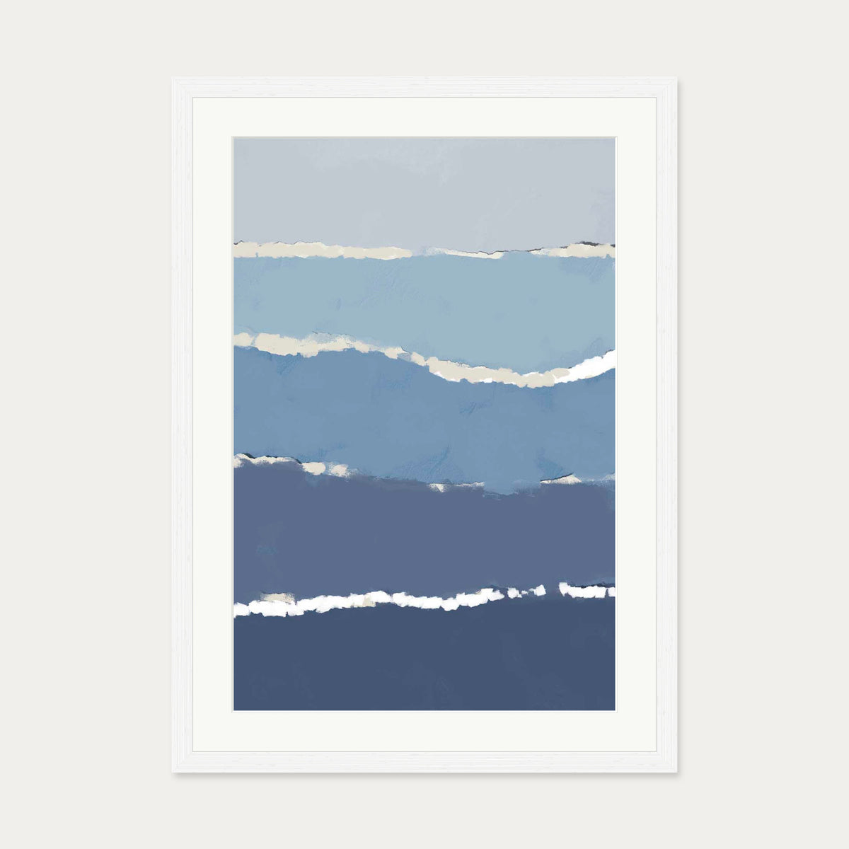 Blue Gradient Abstract Shapes Art Print — 50 x 70 cm — White Frame
