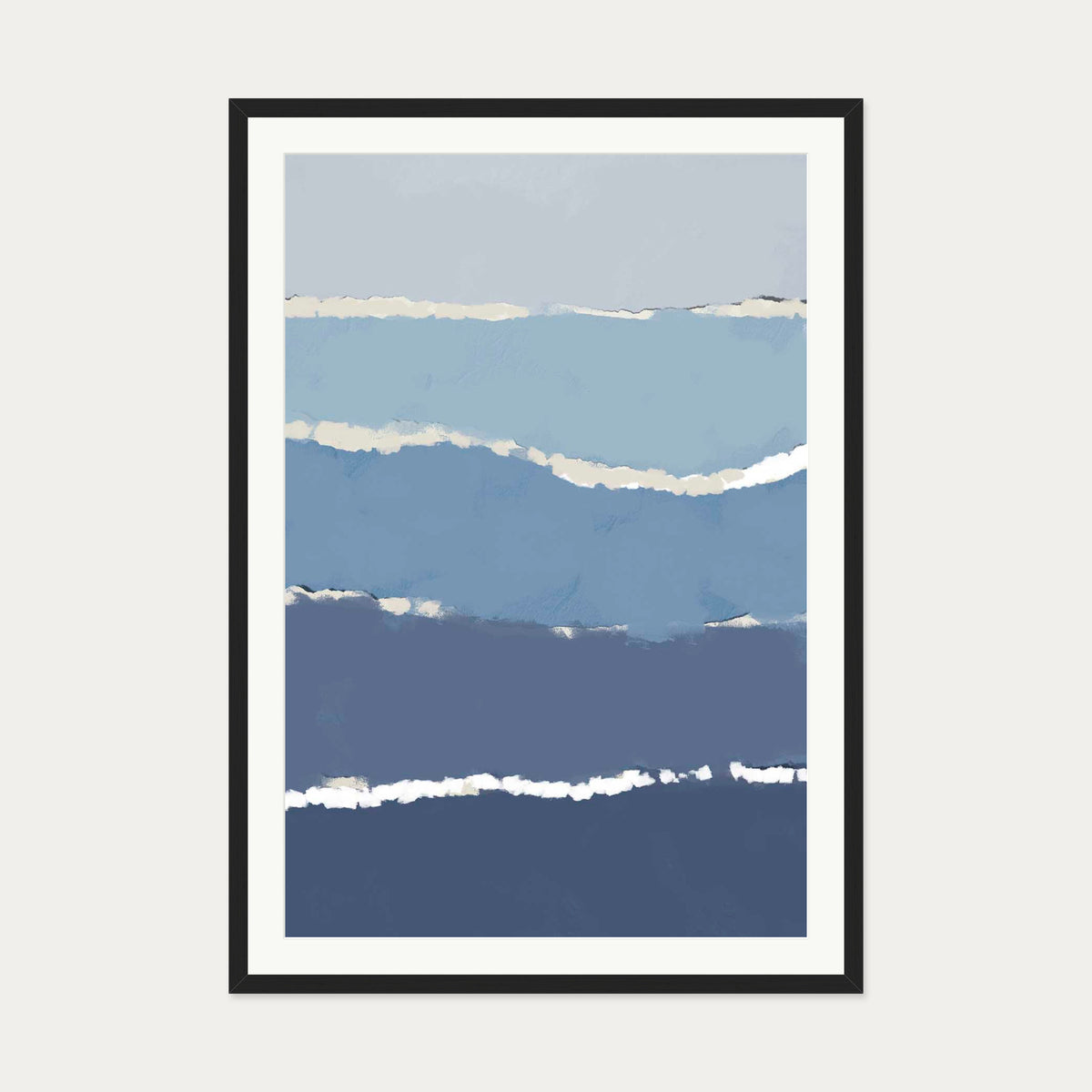 Blue Gradient Abstract Shapes Art Print — 70 x 100 cm — Black Frame