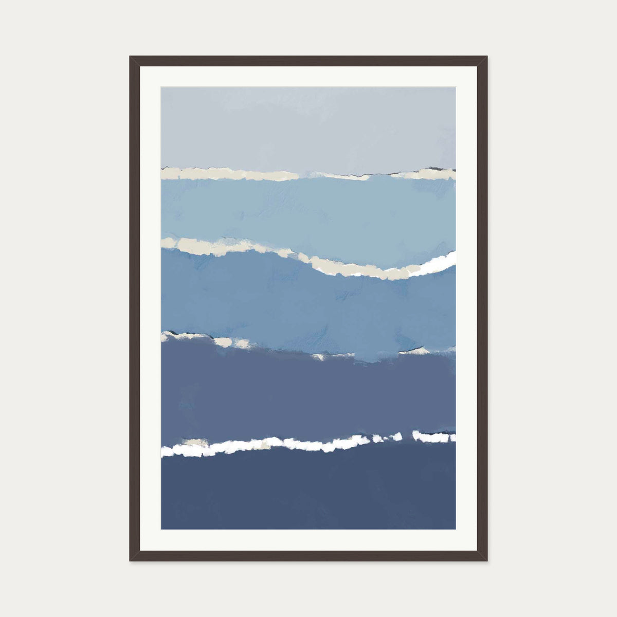Blue Gradient Abstract Shapes Art Print — 70 x 100 cm — Brown Frame