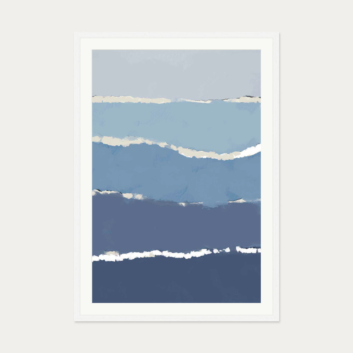 Blue Gradient Abstract Shapes Art Print — 70 x 100 cm — White Frame