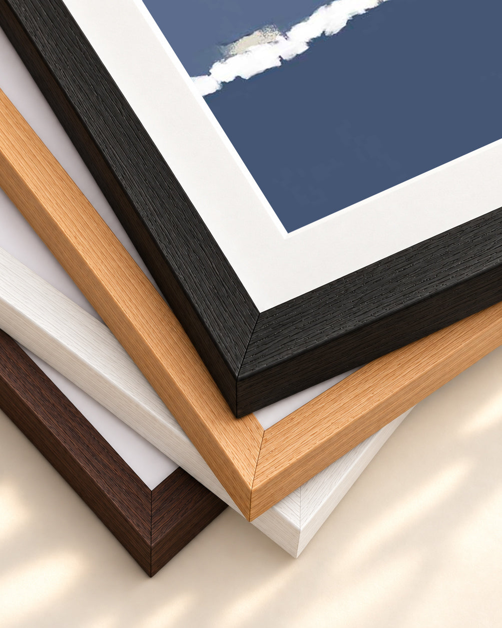 Blue Gradient Abstract Shapes Art Print — framed print corner with 5 cm mount and bevel