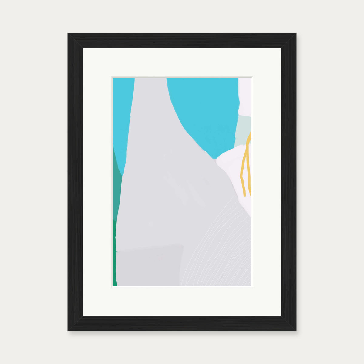 Blue Grey Abstract Linocut Art Print — 30 x 40 cm — Black Frame