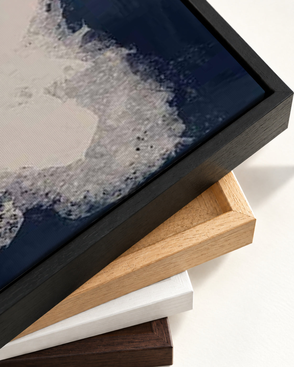 Blue Marina Canvas Art — framed canvas corner and wrapped canvas detail