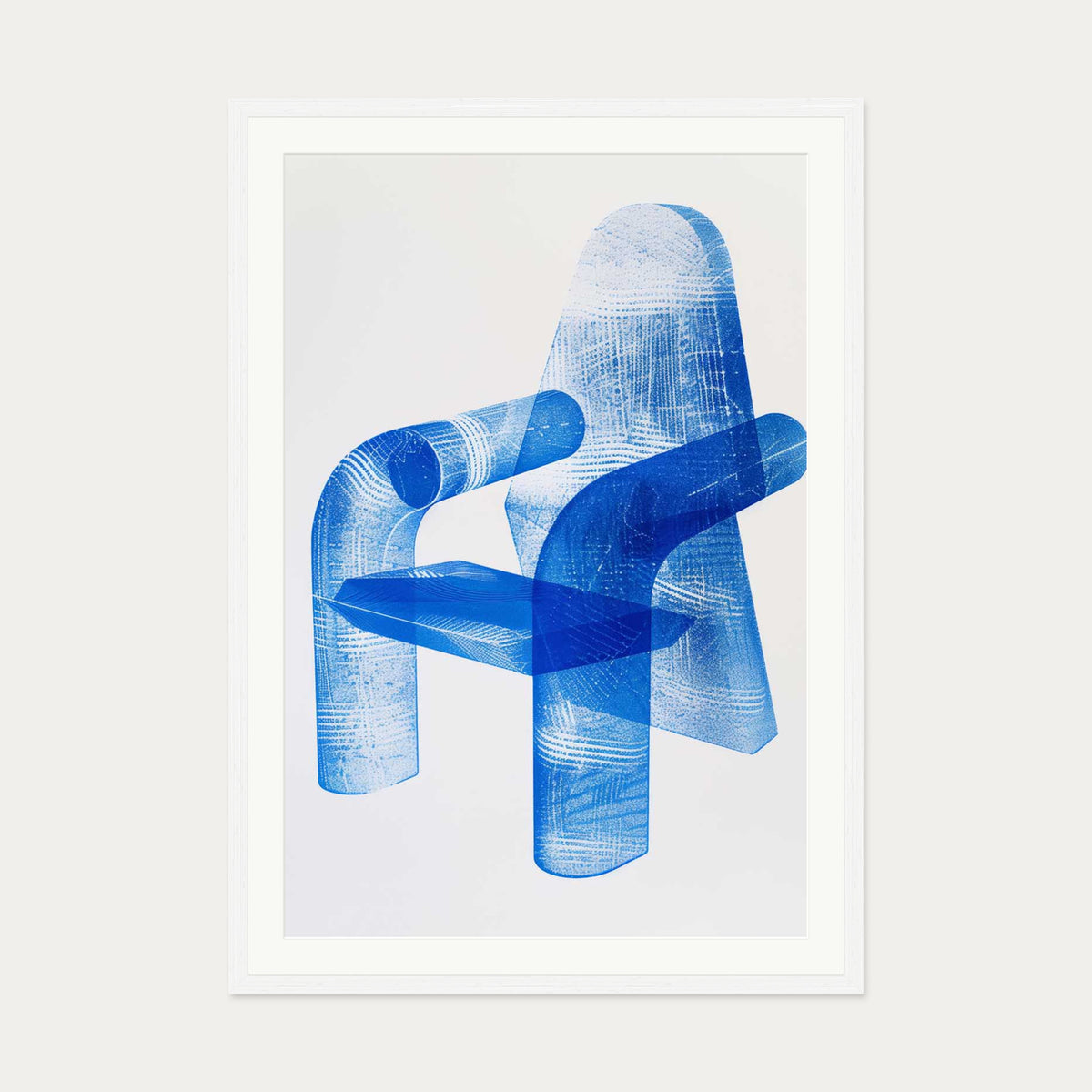 Blue Modern Chair Wall Art Print — 70 x 100 cm — White Frame