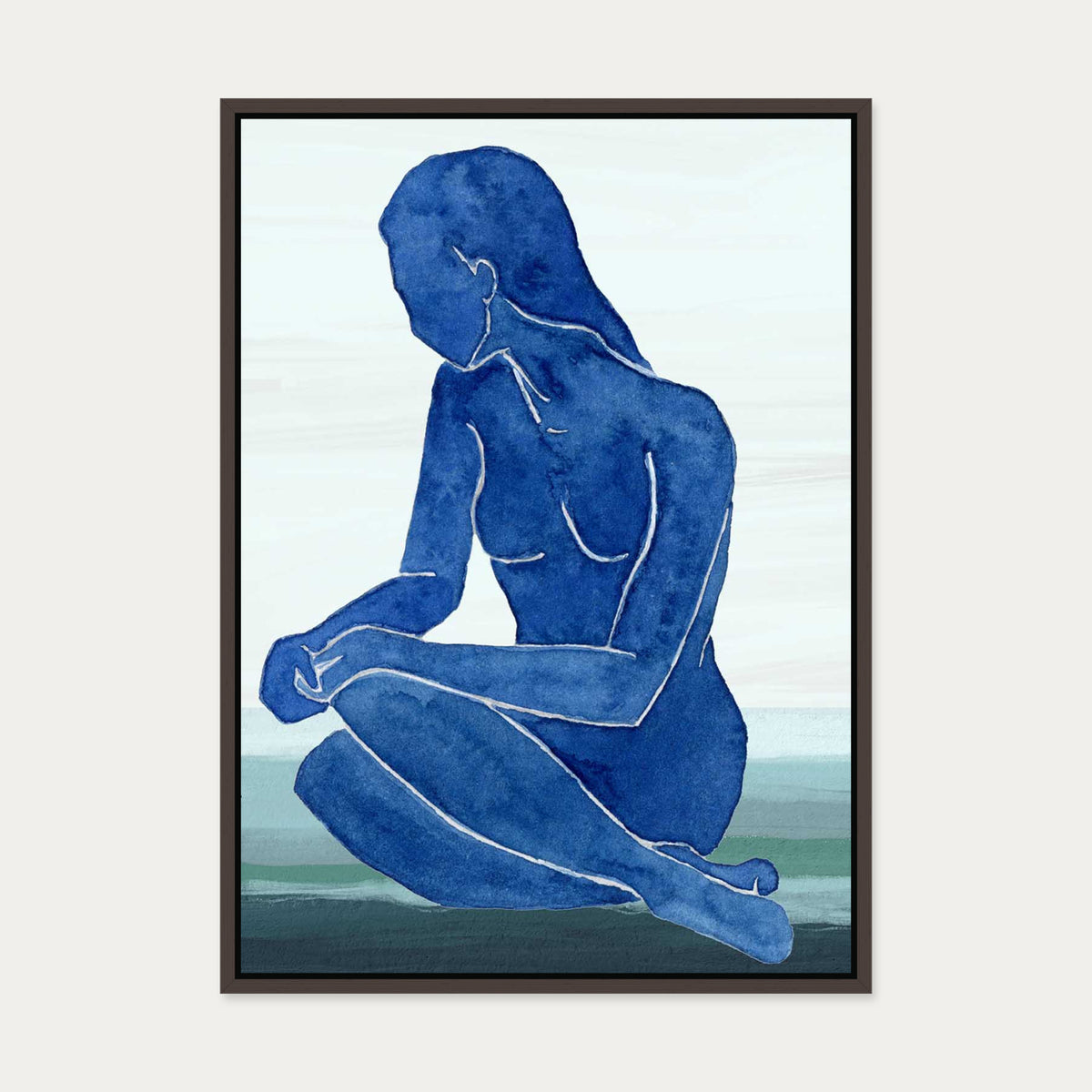 Blue Nude Figure Canvas Art — 50 x 70 cm — Brown Frame