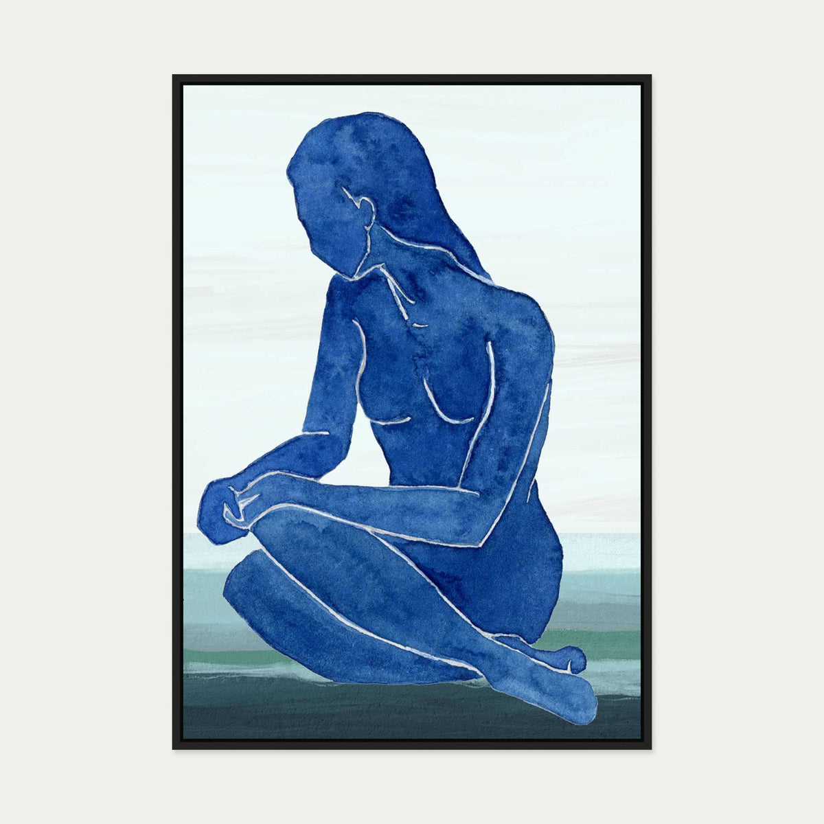 Blue Nude Figure Canvas Art — 70 x 100 cm — Black Frame