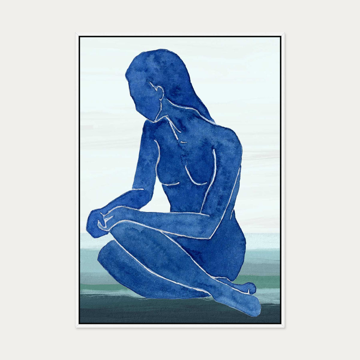 Blue Nude Figure Canvas Art — 70 x 100 cm — White Frame