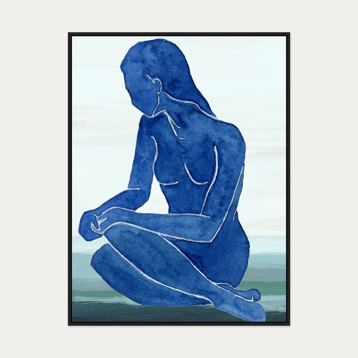 Blue Nude Figure Canvas Art — 90 x 120 cm — Black Frame