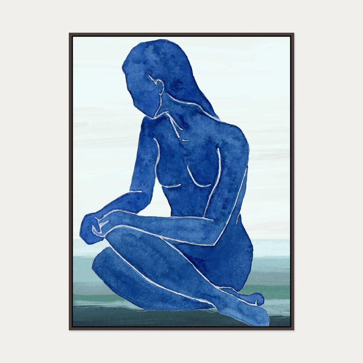 Blue Nude Figure Canvas Art — 90 x 120 cm — Brown Frame