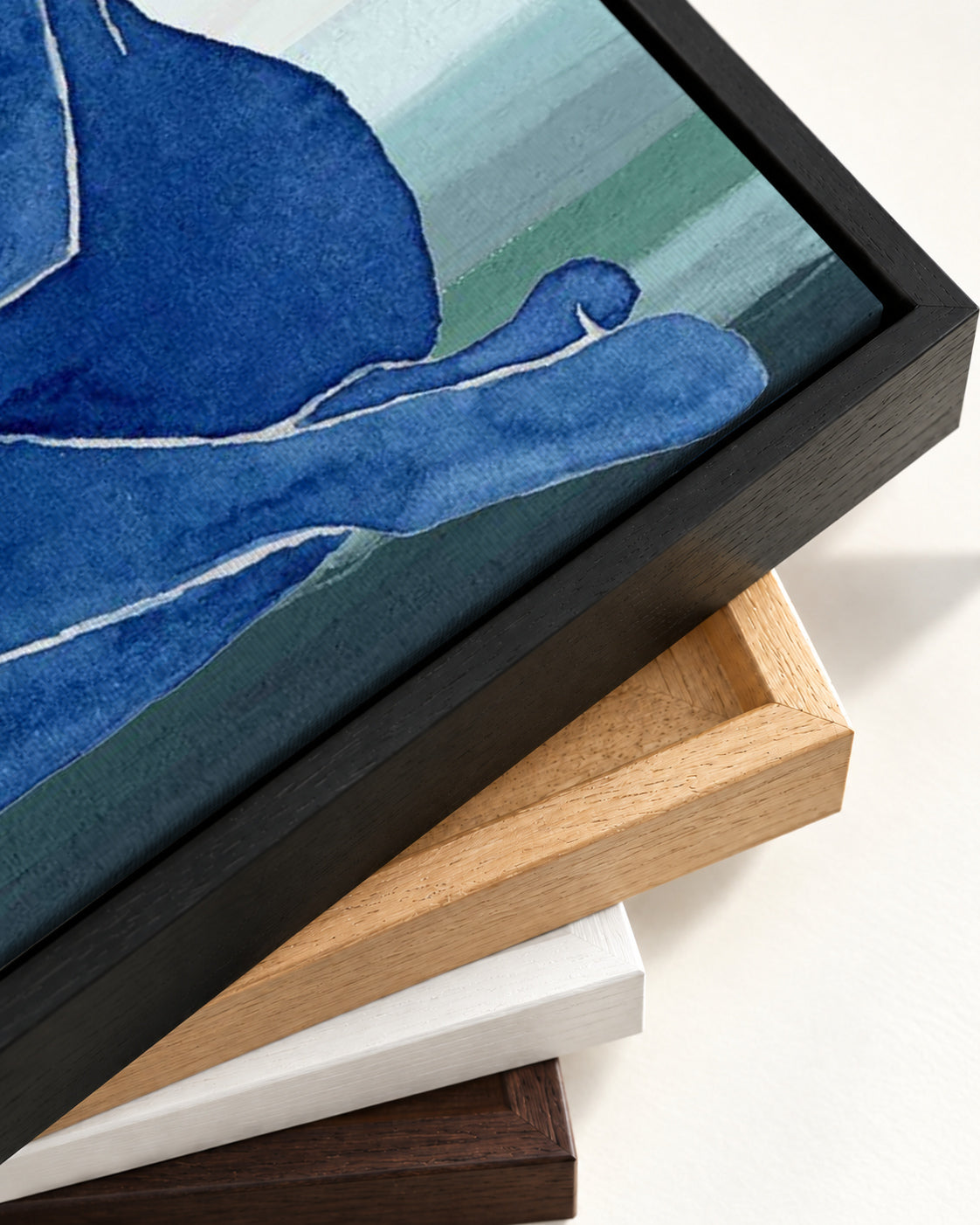 Blue Nude Figure Canvas Art — framed canvas corner and wrapped canvas detail