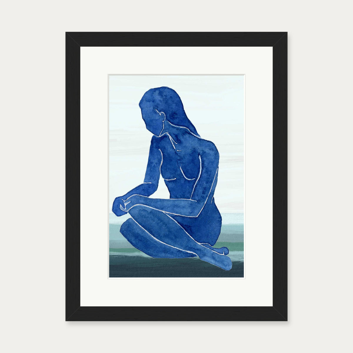 Blue Nude Figure Art Print — 30 x 40 cm — Black Frame