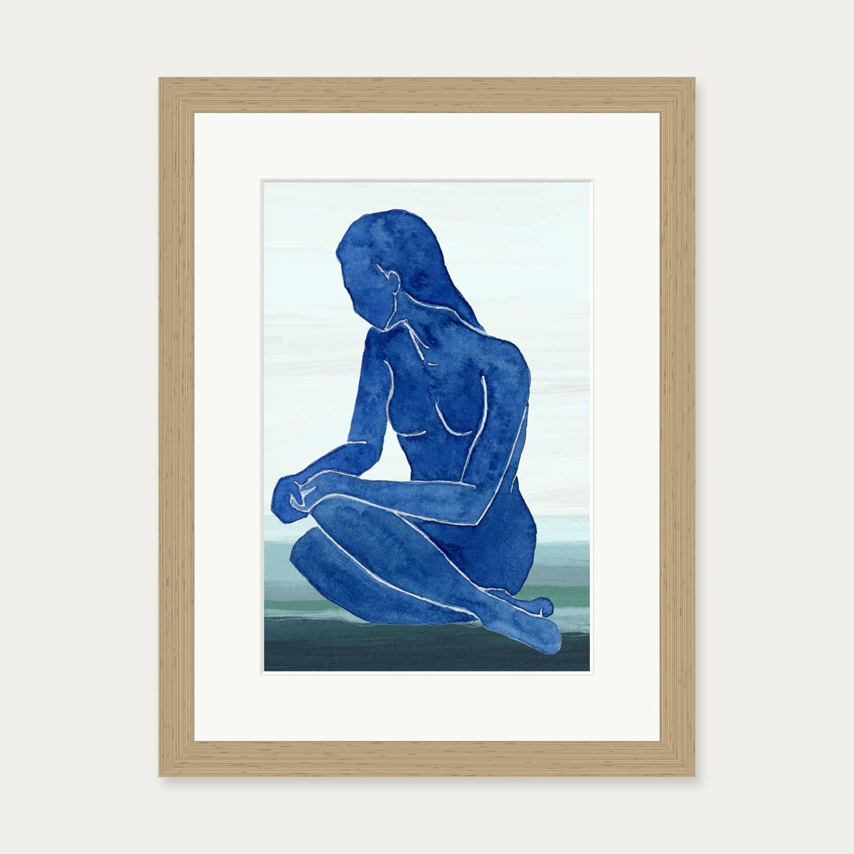 Blue Nude Figure Art Print — 30 x 40 cm — Oak Frame
