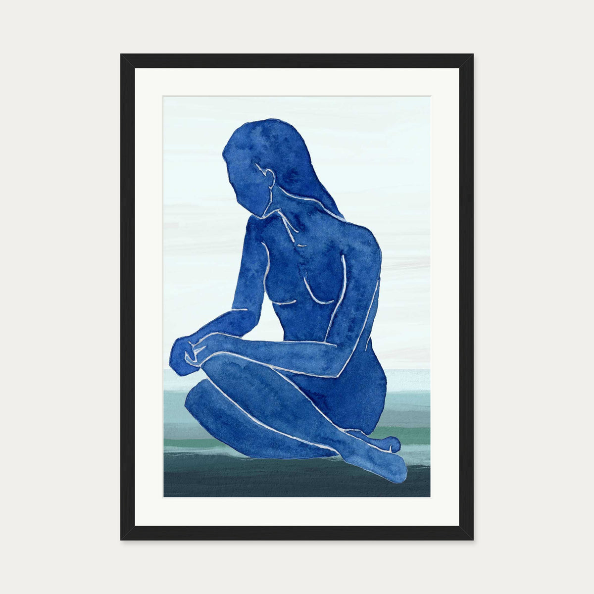Blue Nude Figure Art Print — 50 x 70 cm — Black Frame
