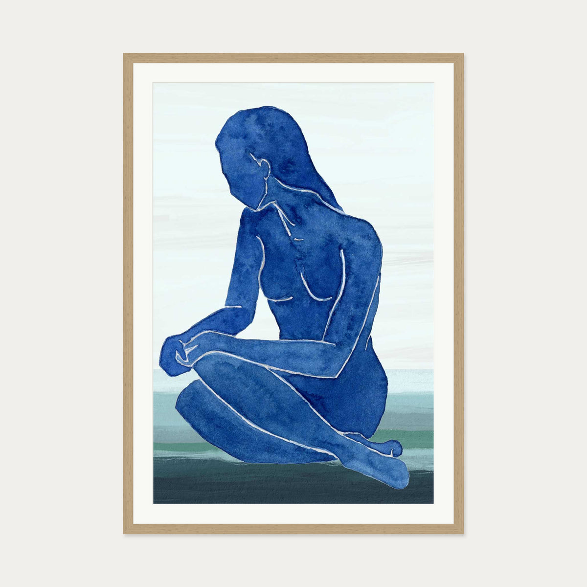 Blue Nude Figure Art Print — 70 x 100 cm — Oak Frame