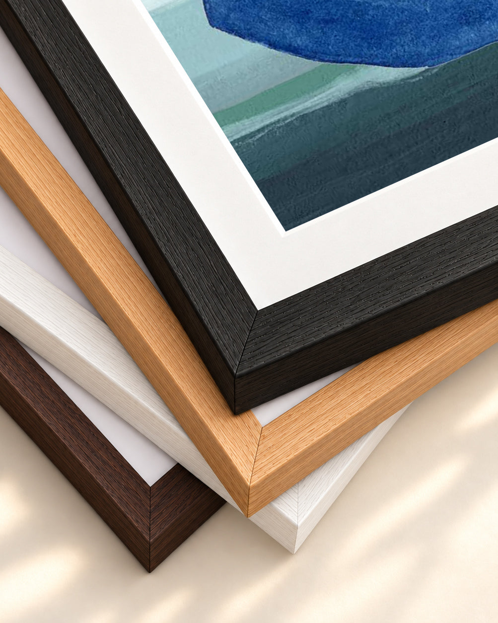 Blue Nude Figure Art Print — framed print corner with 5 cm mount and bevel