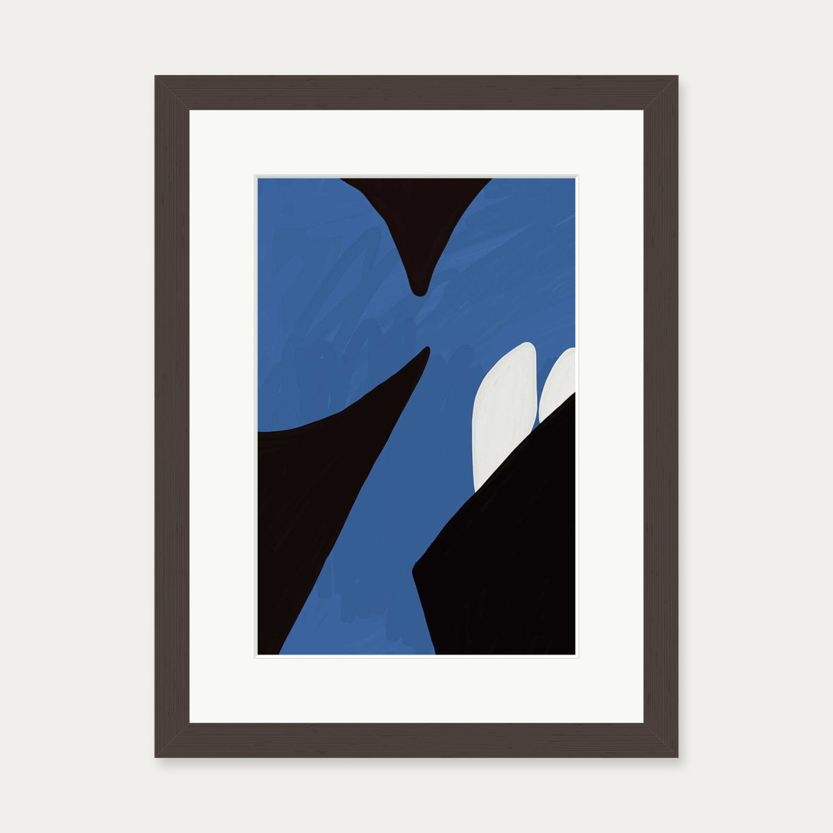 Blue On Black Wall Art — 30 x 40 cm — Brown Frame