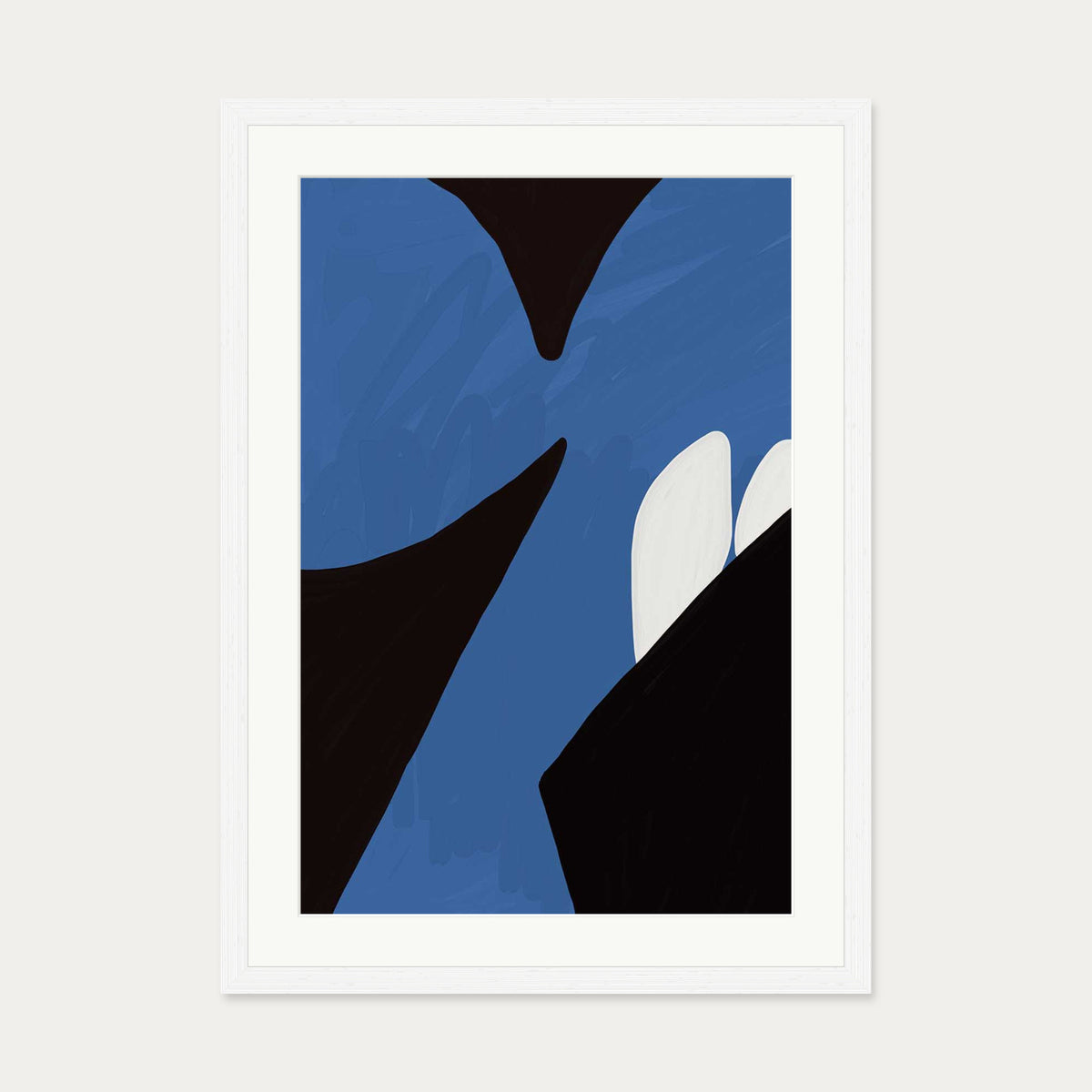 Blue On Black Wall Art — 50 x 70 cm — White Frame