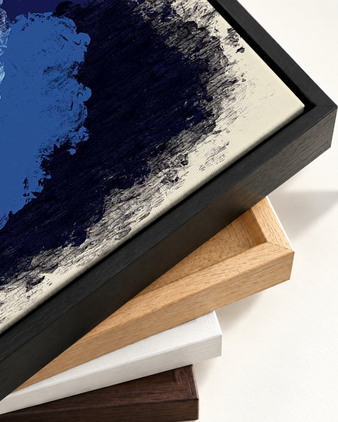 Blue Palette Canvas Art — framed canvas corner and wrapped canvas detail