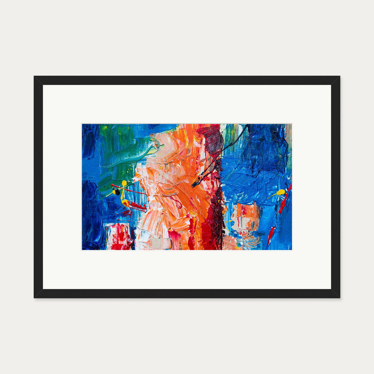 Blue & Red Abstract Art Print — 50 x 70 cm — Black Frame