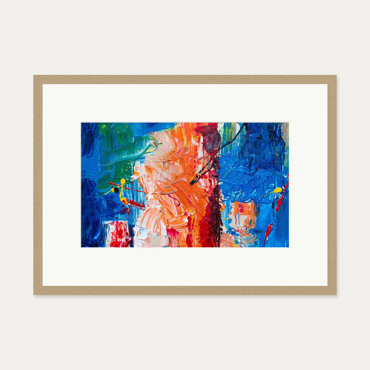 Blue & Red Abstract Art Print — 50 x 70 cm — Oak Frame