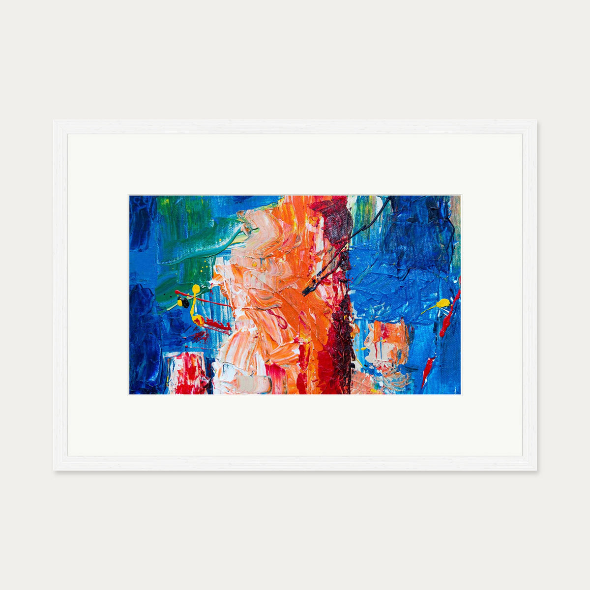 Blue & Red Abstract Art Print — 50 x 70 cm — White Frame