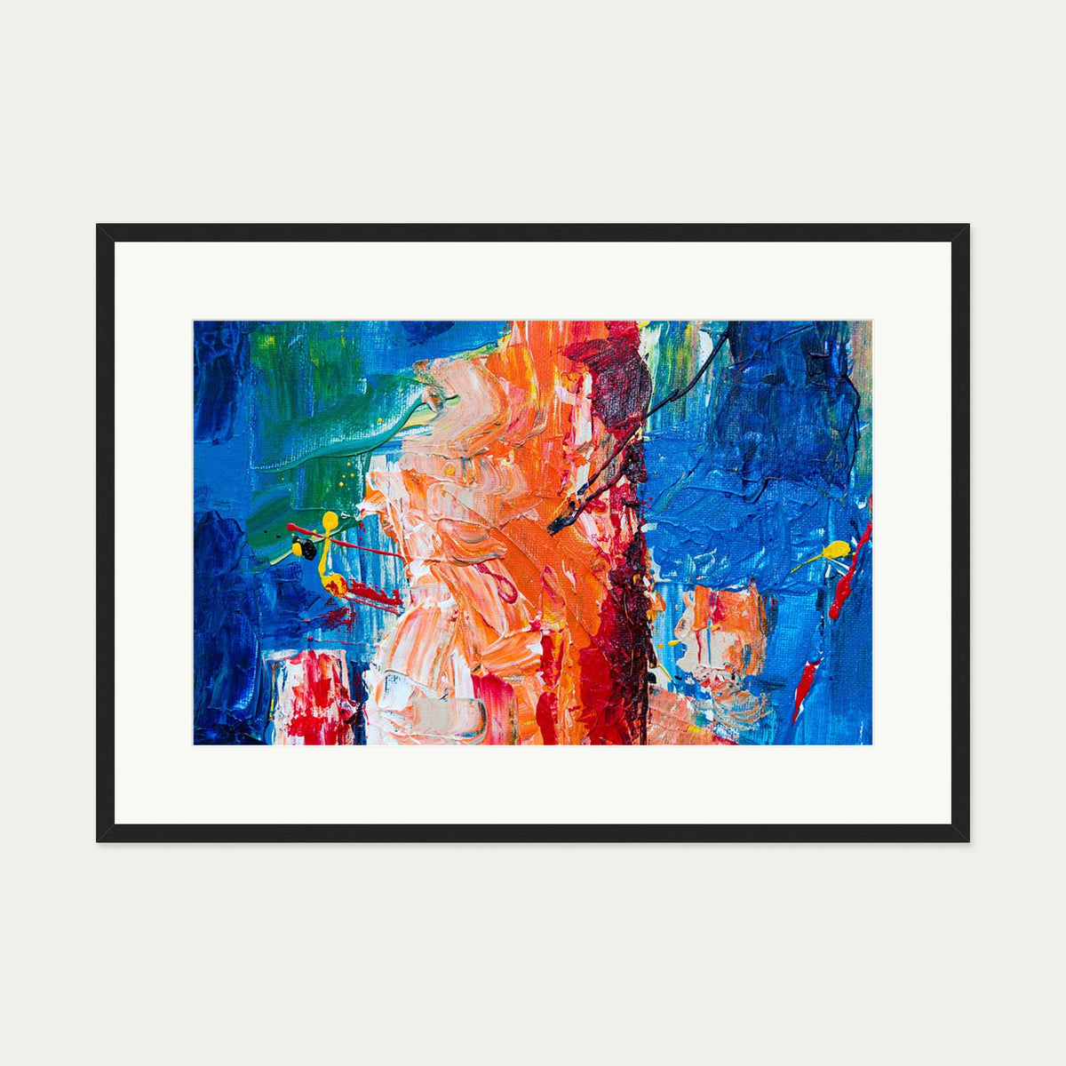 Blue & Red Abstract Art Print — 70 x 100 cm — Black Frame