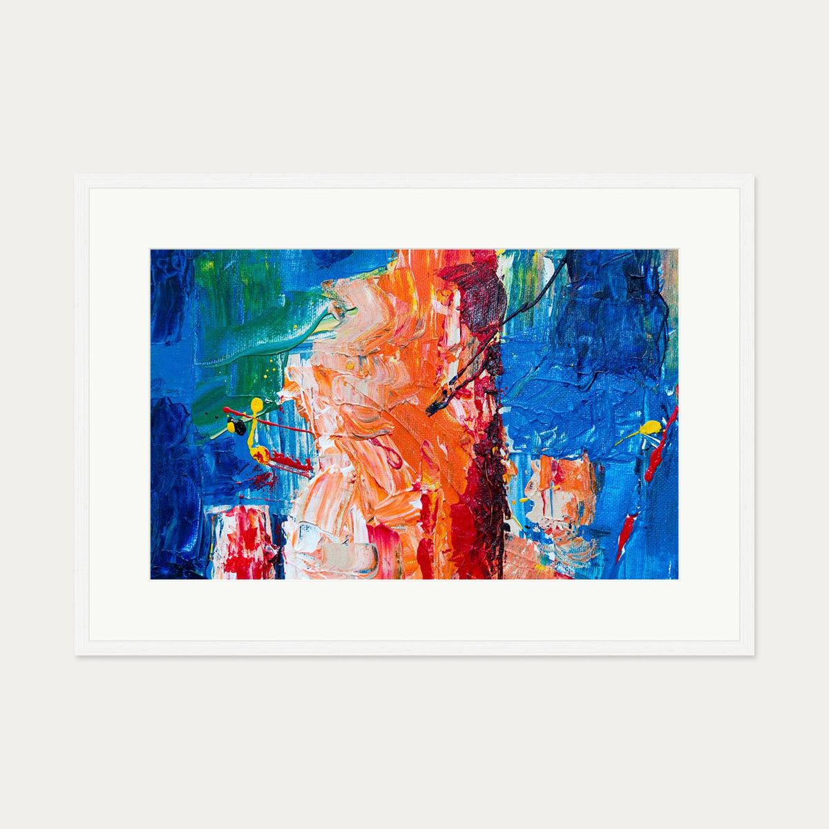 Blue & Red Abstract Art Print — 70 x 100 cm — White Frame