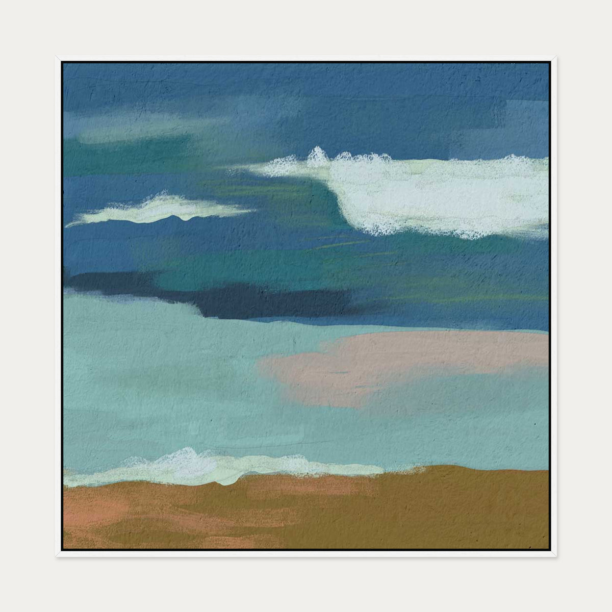Blue Skies Over The Sea Canvas Art — 100 x 100 cm — White Frame