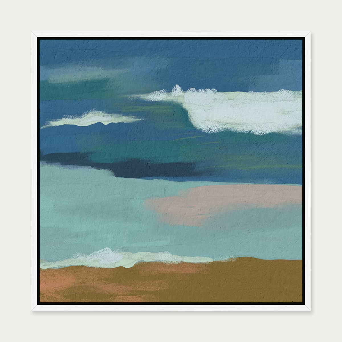 Blue Skies Over The Sea Canvas Art — 50 x 50 cm — White Frame