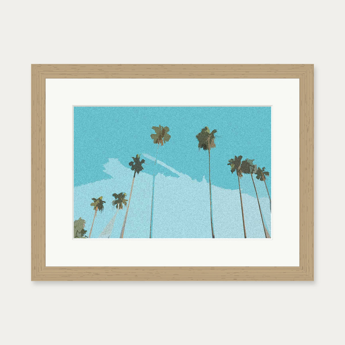 Blue Vintage Palm Trees Art Print — 30 x 40 cm — Oak Frame