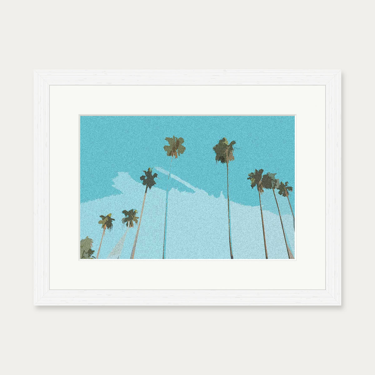 Blue Vintage Palm Trees Art Print — 30 x 40 cm — White Frame